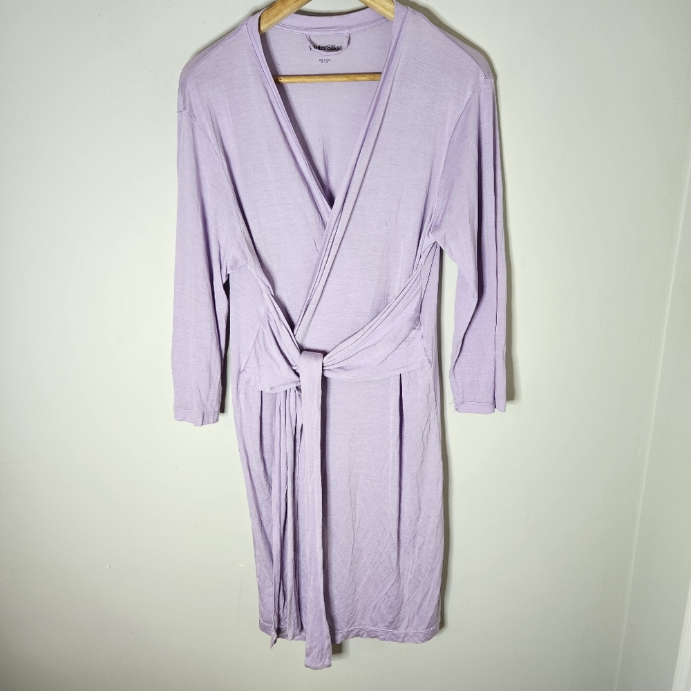 WinterSilks Robe Lavender Silk Blend Wrap Attached Sash Lightweight Women's M